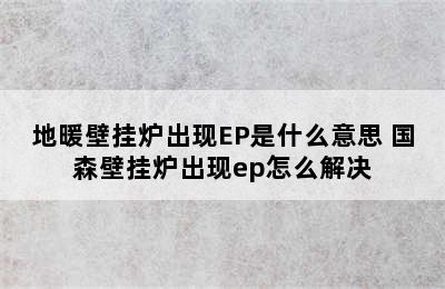 地暖壁挂炉出现EP是什么意思 国森壁挂炉出现ep怎么解决